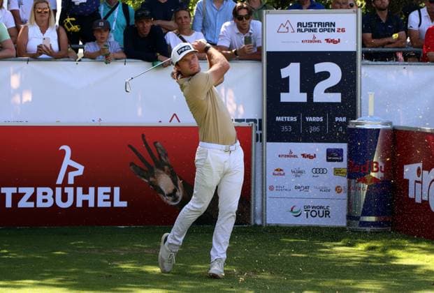 KITZBUEHEL, AUSTRIA - MAY 28: Golf shot of SCHOTT, Freddy (GER) at the Austrian Alpine Open presented by Kitzbuehel Tirol, DP World TOUR, Round 1 on May 28, 2026 in Kitzbuehel, Austria.DP World Tour Austrian Alpine Open, Kitzbuehel, 28.05.2026 Tirol Austria Copyright: xPhotographer:xNilsxKoepkex