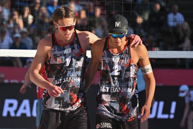 From left Leon Luini and Matthew Immers of Netherlands during the match Tadeas Trousil and David Schweiner of Czech Republic vs Leon Luini and Matthew Immers of Netherlands at the Pro Tour, Beach volleyball, Beachvolleyball tournament of Elite category, Ostrava, Czech Republic, May 28, 2026. (CTKxPhoto JaroslavxOzana) CTKPhotoP2026052808399  CTKPhotoP2026052808399