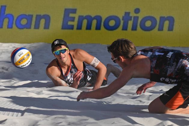 From left Matthew Immers and Leon Luini of Netherlands in action during the match Tadeas Trousil and David Schweiner of Czech Republic vs Leon Luini and Matthew Immers of Netherlands at the Pro Tour, Beach volleyball, Beachvolleyball tournament of Elite category, Ostrava, Czech Republic, May 28, 2026. (CTKxPhoto JaroslavxOzana) CTKPhotoP2026052808402  CTKPhotoP2026052808402