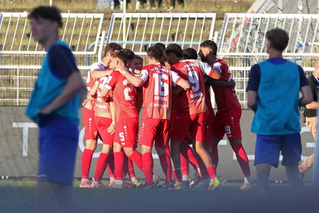 Relegation match for promotion to 3 Liga 1 FC Lok Leipzig vs Würzburger Kickers, 28 05 2026 Goal Celebration at the Würzburger Kickers team after scoring the 0 1 Soccer, Regionalliga Nordost and Bayern, Season 2025 2026, First leg of the relegation match for promotion to the 3 Liga 1 FC Lok Leipzig vs FC Würzburger Kickers on 28 05 2026 at Bruno Plache Stadium, Leipzig DFL REGULATIONS PROHIBIT ANY USE OF PHOTOGRAPHS AS IMAGE SEQUENCES AND OR QUASI VIDEO Copyright: xBEAUTIFULxSPORTS JanxKaeferx