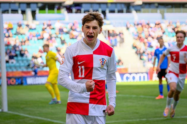 UEFA Under-17 European Championship, EM, Europameisterschaft Estonia 2026 Nik Skafar Zuzic celebrating scoring the first goal during the UEFA Under-17 European Championship Group-A match between Estonia U-17 vs Croatia U-17 national teams, Tallinn Estonia 28.05.2026 Tallinn A Le Coq Arena Estonia Copyright: xMaurixLevandix