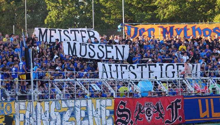 Lok Leipzig Wuerzburg promotion match 3 Liga Leipzig, 28 05 2026, Bruno Plache Stadion,Football, HIN promotion match to 3 Liga , 1 FC LOK LEIPZIG vs FWK WÜRZBURGER KICKERS , In the picture fans of Lok Leipzig for the regional league reform CHAMPIONS MUST RISE , Picture Point