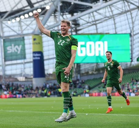 International Friendly, Länderspiel, Nationalmannschaft Aviva Stadium, Dublin 28 5 2026 Republic of Ireland vs Qatar Ireland™s Nathan Collins celebrates scoring his sides first goal Nathan Collins celebrates scoring his sides first goal 28 5 2026  Copyright: x INPHO RyanxByrnex RB2_8146