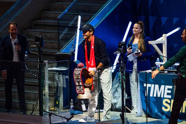 ZURICH, SWITZERLAND - MAY 28: Roger Federer ringing the official Bell during Startceremony of the Quarter Finals - Match 59 between Switzerland and Sweden at the IIHF Ice hockey, Eishockey World Championship, WM, Weltmeisterschaft 2026, Swiss Life Arena on May 28, 2026 in Zurich, Switzerland. Zurich Switzerland Copyright: xTimoxSteinx