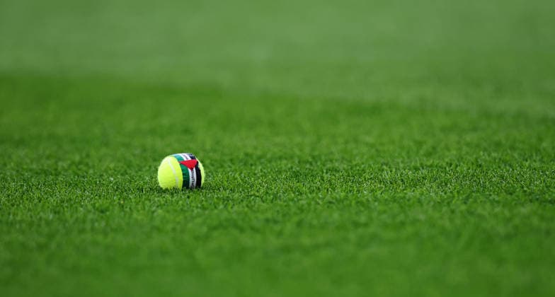 International Friendly, Länderspiel, Nationalmannschaft Aviva Stadium, Dublin 28 5 2026 Republic of Ireland vs Qatar A view of a tennis ball featuring the Palestinian flag that was thrown on to the pitch A view of a tennis ball featuring the Palestinian flag that was thrown on to the pitch 28 5 2026  Copyright: x INPHO RyanxByrnex RB1_5967