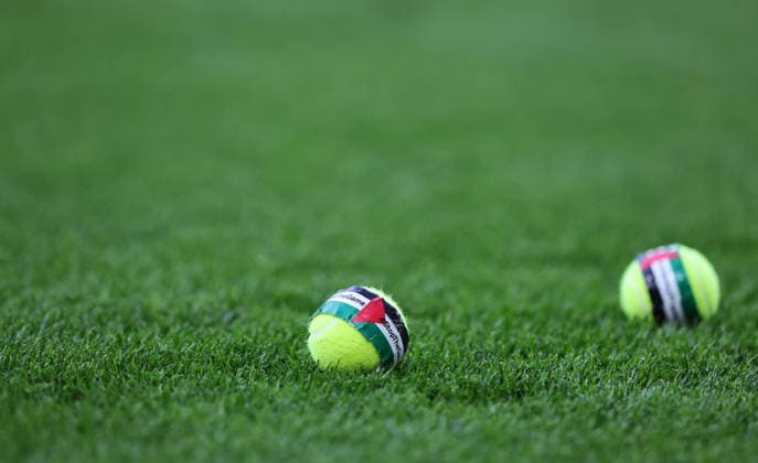 International Friendly, Länderspiel, Nationalmannschaft Aviva Stadium, Dublin 28 5 2026 Republic of Ireland vs Qatar A view of a tennis ball featuring the Palestinian flag that was thrown on to the pitch A view of a tennis ball featuring the Palestinian flag that was thrown on to the pitch 28 5 2026  Copyright: x INPHO RyanxByrnex RB1_6023