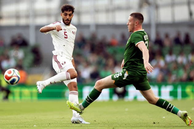 International Friendly, Länderspiel, Nationalmannschaft Aviva Stadium, Dublin 28 5 2026 Republic of Ireland vs Qatar Qatar s Jassem Gaber and Jack Moylan of Ireland Jassem Gaber and Jack Moylan 28 5 2026  Copyright: x INPHO LaszloxGeczox LG_28-05-2026_010235