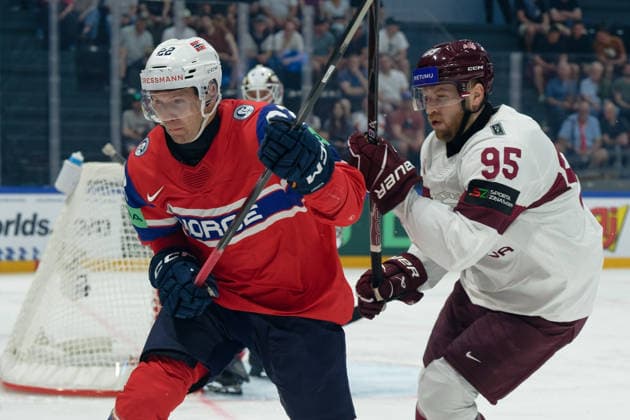 Fribourg, Switzerland - May 28 : Martin Ronnild of Norway Oskars Batna of Latvia portrait (headshot close up) during the 2026 IIHF Ice hockey, Eishockey World Championship, WM, Weltmeisterschaft Switzerland Quarter Final match between Norway and Latvia at BCF Arena on May 28 , 2026 in Fribourg, Switzerland.  Copyright: xGiuseppexVelletrix Sportspressphoto_SPR156366