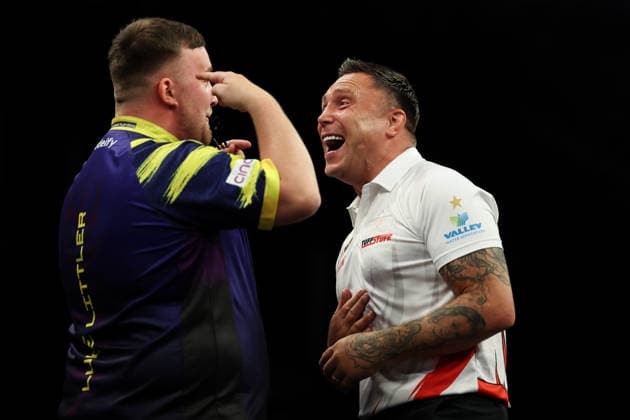 RECORD DATE NOT STATED 28th May 2026, The 02 Arena, London, England; 2026 PDC Bet MGM Premier League Darts Final; Luke Littler celebrates winning the semi final against Gerwyn Price HenningxvonxJagow