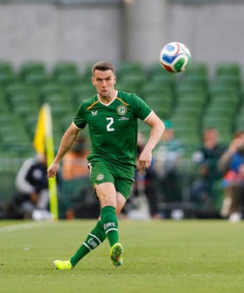 RECORD DATE NOT STATED 28th May 2026; Aviva Stadium, Dublin, Ireland; International Friendly, Länderspiel, Nationalmannschaft Football, Republic of Ireland versus Qatar; Seamus Coleman of Ireland passes the ball PeterxFitzpatrick