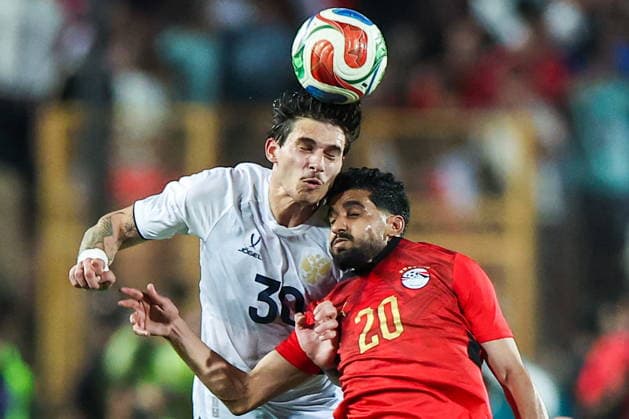 EGYPT, CAIRO - MAY 28, 2026: Russia s Ilya Vakhaniya (L) and Egypt s Ibrahim Adel fight for the ball in a friendly football match between Egypt and Russia at the Cairo International Stadium Friendly Football Match: Egypt Vs Russia  - ZUMAt113 20260528_zaa_t113_903 Copyright: xPeterxKovalevx