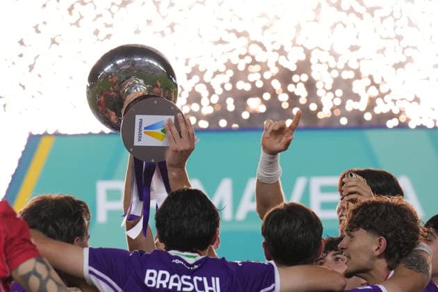 Celebrates during the finals match between Fiorentina U20 and Parma U20 of the 2025 2026 Primavera 1 Championship at the Rocco B. Commisso Viola Park Sports Center in Bagno a Ripoli, Florence, Italy. May 28, 2026. - Soccer.  Copyright: xAlfredoxFalcone LaPressex