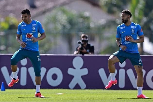 28th May 2026; Teresopolis, Brazil: Casemiro and Matheus Cunha of Brazil during a training session at the Granja Comary training center in Teresopolis, Rio de Janeiro, Brazil, on May 28, 2026, ahead of the FIFA World Cup, WM, Weltmeisterschaft, Fussball 2026 HeulerxAndrey