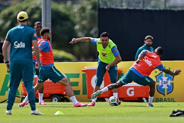 28th May 2026; Teresopolis, Brazil: Matheus Cunha and Casemiro of Brazil during a training session at the Granja Comary training center in Teresopolis, Rio de Janeiro, Brazil, on May 28, 2026, ahead of the FIFA World Cup, WM, Weltmeisterschaft, Fussball 2026 HeulerxAndrey