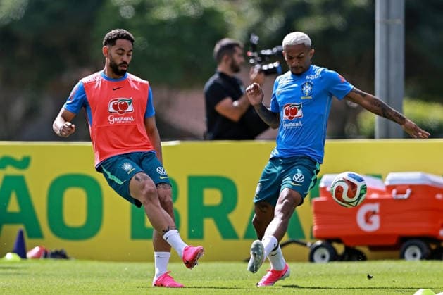 28th May 2026; Teresopolis, Brazil: Matheus Cunha and Wesley Franca of Brazil looks on during a training session at the Granja Comary training center in Teresopolis, Rio de Janeiro, Brazil, on May 28, 2026, ahead of the FIFA World Cup, WM, Weltmeisterschaft, Fussball 2026 HeulerxAndrey
