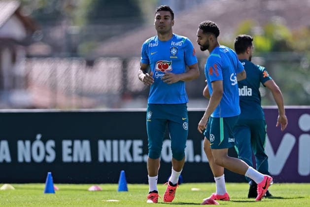 28th May 2026; Teresopolis, Brazil: Casemiro and Matheus Cunha of Brazil during a training session at the Granja Comary training center in Teresopolis, Rio de Janeiro, Brazil, on May 28, 2026, ahead of the FIFA World Cup, WM, Weltmeisterschaft, Fussball 2026 HeulerxAndrey