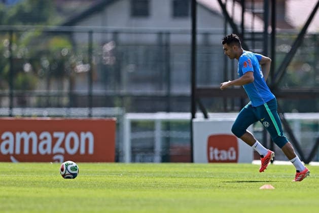 28th May 2026; Teresopolis, Brazil: Casemiro of Brazil controls the ball during a training session at the Granja Comary training center in Teresopolis, Rio de Janeiro, Brazil, on May 28, 2026, ahead of the FIFA World Cup, WM, Weltmeisterschaft, Fussball 2026 HeulerxAndrey