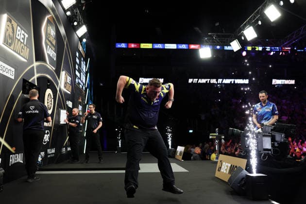 RECORD DATE NOT STATED 28th May 2026, The 02 Arena, London, England; 2026 PDC Bet MGM Premier League Darts Final; Luke Littler reacts after winning the final against Luke Humphries HenningxvonxJagow