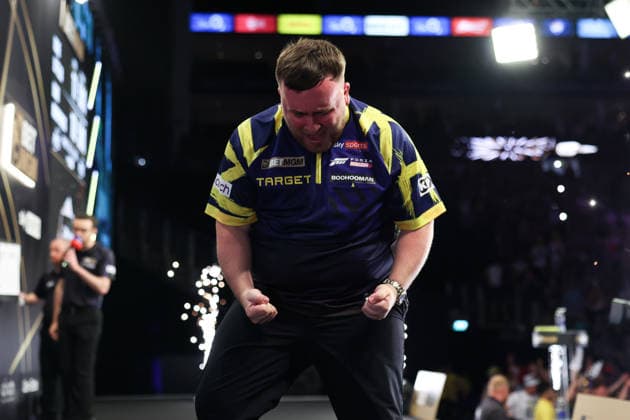 RECORD DATE NOT STATED 28th May 2026, The 02 Arena, London, England; 2026 PDC Bet MGM Premier League Darts Final; Luke Littler reacts after winning the final against Luke Humphries HenningxvonxJagow