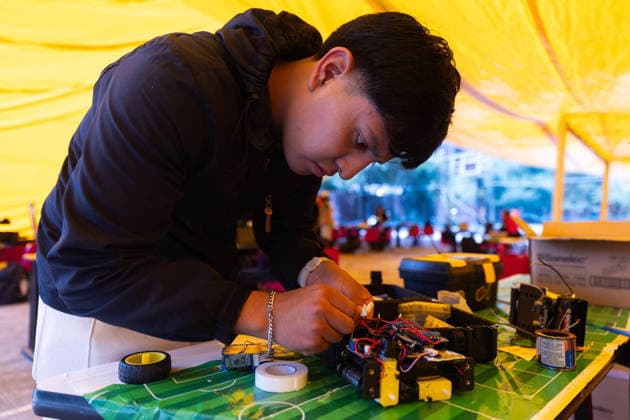 Futbots MX robotic football tournament in Mexico City MEXICO CITY, MEXICO - MAY 28: A participant prepares his robot ahead of matches during the Futbots MX robotic tournament, at the School of Mechanical and Electrical Engineering (ESIME), in Mexico City, Mexico on May 28, 2026. ESIME hosted a regional qualifying round for the national Futbot MX Robotics Cup, a tabletop robotics competition where participants control robots in simulated football matches as part of World Cup year activities. Daniel Cardenas Anadolu Mexico City Mexico. Editorial use only. Please get in touch for any other usage.  Copyright: x2026xAnadoluxDanielxCardenasx