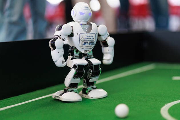 Futbots MX robotic football tournament in Mexico City MEXICO CITY, MEXICO - MAY 28: A robot kicks the ball during an exhibition as part of the Futbots MX robotic tournament, at the School of Mechanical and Electrical Engineering (ESIME), in Mexico City, Mexico on May 28, 2026. ESIME hosted a regional qualifying round for the national Futbot MX Robotics Cup, a tabletop robotics competition where participants control robots in simulated football matches as part of World Cup year activities. Daniel Cardenas Anadolu Mexico City Mexico. Editorial use only. Please get in touch for any other usage.  Copyright: x2026xAnadoluxDanielxCardenasx