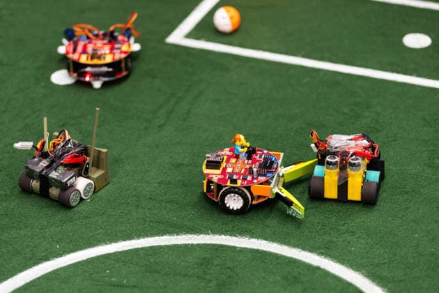 Futbots MX robotic football tournament in Mexico City MEXICO CITY, MEXICO - MAY 28: Wheeled robots compete to score goals in a simulated football match during the Futbots MX robotic tournament, at the School of Mechanical and Electrical Engineering (ESIME), in Mexico City, Mexico on May 28, 2026. ESIME hosted a regional qualifying round for the national Futbot MX Robotics Cup, a tabletop robotics competition where participants control robots in simulated football matches as part of World Cup year activities. Daniel Cardenas Anadolu Mexico City Mexico. Editorial use only. Please get in touch for any other usage.  Copyright: x2026xAnadoluxDanielxCardenasx