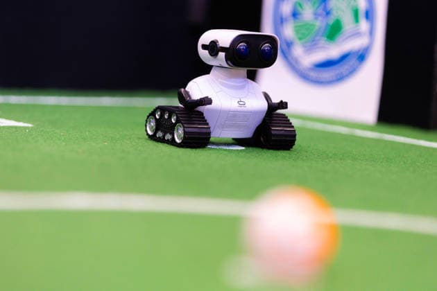 Futbots MX robotic football tournament in Mexico City MEXICO CITY, MEXICO - MAY 28: A wheeled robot competes to score goals in a simulated football match during the Futbots MX robotic tournament, at the School of Mechanical and Electrical Engineering (ESIME), in Mexico City, Mexico on May 28, 2026. ESIME hosted a regional qualifying round for the national Futbot MX Robotics Cup, a tabletop robotics competition where participants control robots in simulated football matches as part of World Cup year activities. Daniel Cardenas Anadolu Mexico City Mexico. Editorial use only. Please get in touch for any other usage.  Copyright: x2026xAnadoluxDanielxCardenasx