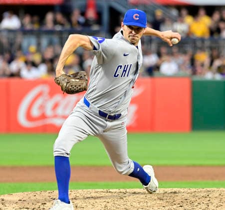 Chicago Cubs pitcher Hoby Milner (41) throws in the sixth inning of the Cubs 7-2 win against the Pittsburgh Pirates at PNC Park on Thursday, May 28, 2026 in Pittsburgh.  PIT2026052824 ArchiexCarpenter
