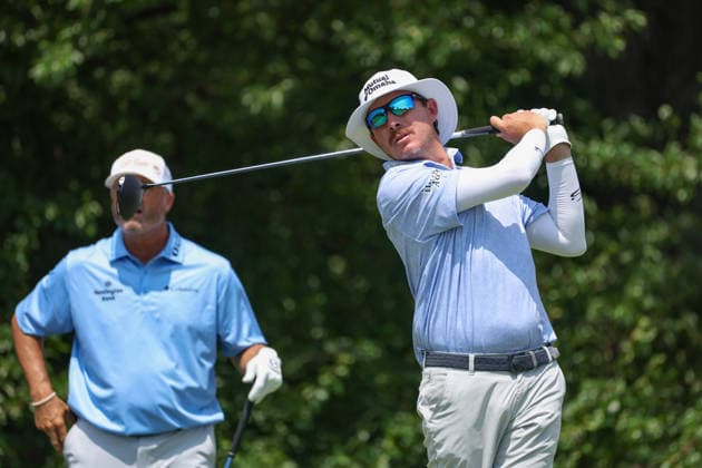 FORT WORTH, TX - MAY 28: Joel Dahmen (USA) hits from the 12th tee during the Charles Schwab Challenge on May 28, 2026 at Colonial Country Club in Fort Worth, TX. (Photo by George Walker Icon Sportswire) GOLF: MAY 28 PGA, Golf Herren Charles Schwab Challenge EDITORIAL USE ONLY Icon26052854