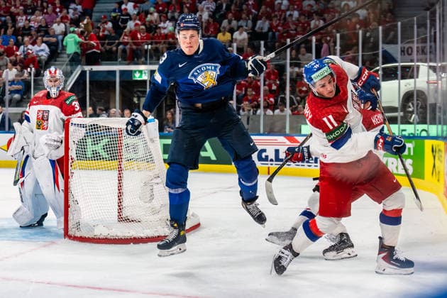 xxkeikkaxx 20260528 Swiss Life Arena, Zurich, Switzerland. IIHF Ice hockey, Eishockey World Championships Quarterfinal match Finland vs Czechia Jesse Puljujärvi (13) of Team Finland Matyas Melovsky (11) of Team Czechia Josef Korenar (32) of Team Czechia Michal Kempny (6) of Team Czechia Photo by Pasi Suokko All Over Press  1.06237140