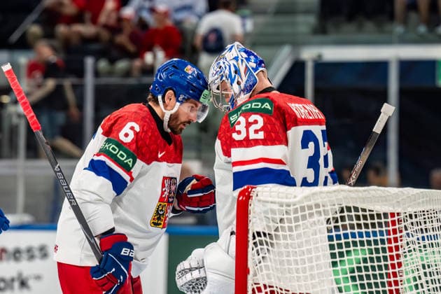 xxkeikkaxx 20260528 Swiss Life Arena, Zurich, Switzerland. IIHF Ice hockey, Eishockey World Championships Quarterfinal match Finland vs Czechia Josef Korenar (32) of Team Czechia Michal Kempny (6) of Team Czechia Photo by Pasi Suokko All Over Press  1.06236760