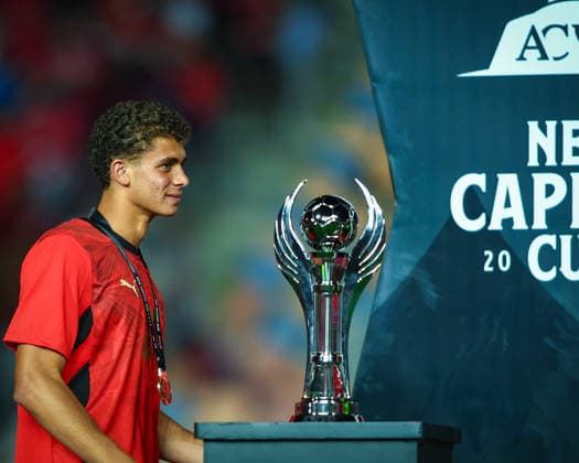 Egypt vs Russia New Capital Cup Hamza Abdelkarim with the gold medal after the International Friendly, Länderspiel, Nationalmannschaft match (New Capital Cup) between Egypt and Russia at Cairo International Stadium, Cairo, Egypt Cairo Cairo EGYPT Copyright: xMohamedxTageldinx