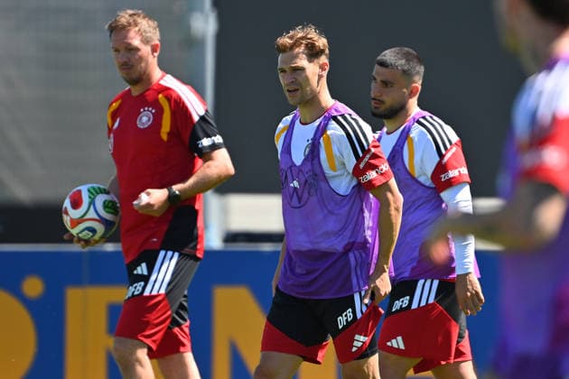 from left national coach Julian NAGELSMANN GER ,Joshua KIMMICH GER , Lennart KARL GER German national football team, World Cup preparation, training camp in Herzogenaurach on 28 05 2026