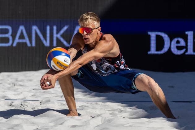 Matyas Dzavoronok (CZE) during the match Matyas Dzavoronok and Jakub Sepka From Czech Republic vs Steven van de Velde and Yorick de Groot of Netherlands at the Pro Tour, Beach volleyball, Beachvolleyball tournament of Elite category, Ostrava, Czech Republic, May 29, 2026. (CTKxPhoto VladimirxPrycek) CTKPhotoP2026052902413  CTKPhotoP2026052902413