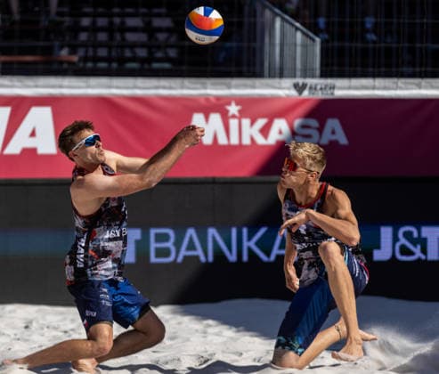 L-R Jakub Sepka, Matyas Dzavoronok (CZE) during the match Matyas Dzavoronok and Jakub Sepka From Czech Republic vs Steven van de Velde and Yorick de Groot of Netherlands at the Pro Tour, Beach volleyball, Beachvolleyball tournament of Elite category, Ostrava, Czech Republic, May 29, 2026. (CTKxPhoto VladimirxPrycek) CTKPhotoP2026052902431  CTKPhotoP2026052902431