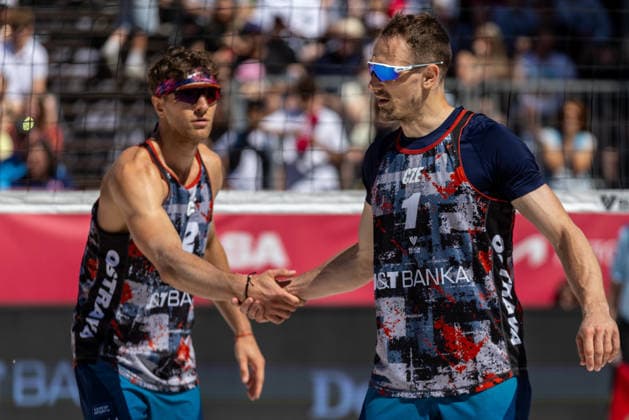 L-R Jiri Sedlak and Ondrej Perusic (CZE) during the match Jiri Sedlak and Ondrej Perusic from Czech Republic vs Teo Rotar and Arnaud Gauthier-Rat from France at the Pro Tour, Beach volleyball, Beachvolleyball tournament of Elite category, Ostrava, Czech Republic, May 29, 2026. (CTKxPhoto VladimirxPrycek) CTKPhotoP2026052902868  CTKPhotoP2026052902868