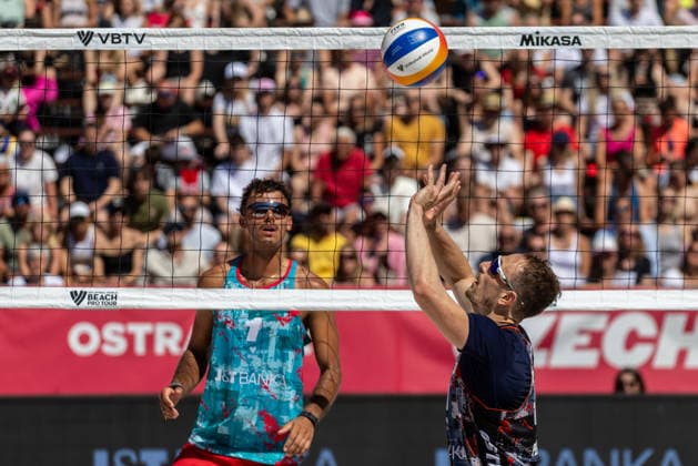 L-R Teo Rotar (FRA) and Ondrej Perusic (CZE) during the match Jiri Sedlak and Ondrej Perusic from Czech Republic vs Teo Rotar and Arnaud Gauthier-Rat from France at the Pro Tour, Beach volleyball, Beachvolleyball tournament of Elite category, Ostrava, Czech Republic, May 29, 2026. (CTKxPhoto VladimirxPrycek) CTKPhotoP2026052902904  CTKPhotoP2026052902904