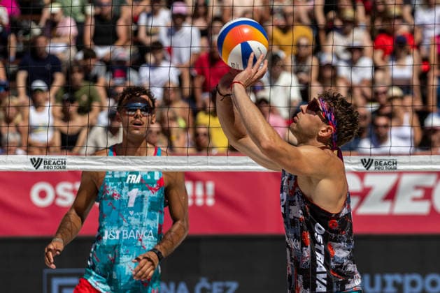 L-R Teo Rotar (FRA) and Jiri Sedlak (CZE) during the match Jiri Sedlak and Ondrej Perusic from Czech Republic vs Teo Rotar and Arnaud Gauthier-Rat from France at the Pro Tour, Beach volleyball, Beachvolleyball tournament of Elite category, Ostrava, Czech Republic, May 29, 2026. (CTKxPhoto VladimirxPrycek) CTKPhotoP2026052902916  CTKPhotoP2026052902916