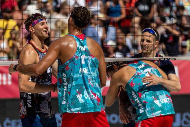 L-R Jiri Sedlak (CZE) during the match Jiri Sedlak and Ondrej Perusic from Czech Republic vs Teo Rotar and Arnaud Gauthier-Rat from France at the Pro Tour, Beach volleyball, Beachvolleyball tournament of Elite category, Ostrava, Czech Republic, May 29, 2026. (CTKxPhoto VladimirxPrycek) CTKPhotoP2026052902936  CTKPhotoP2026052902936