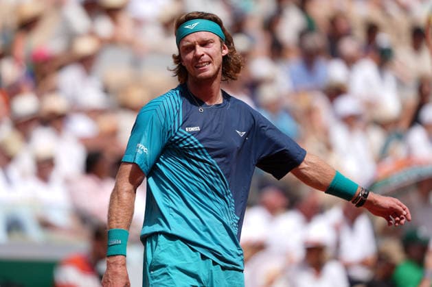 2026-05-29 2026 French Open - Day Six PARIS, FRANCE - MAY 29: Andrey Rublev of Russia during Day Six of the 2026 French Open at Roland Garros on May 29, 2026 in Paris, France. (Photo by Marleen Fouchier BSR Agency) Paris France Content not available for redistribution in The Netherlands directly or indirectly through any third parties. Copyright: xBSRxAgencyx