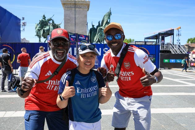 Arsenal Paris Saint Germain Fan Park Arsenal Fans ahead of the Champions League Final between Arsenal and Paris Saint Germain at Heroes Square, Budapest, Hungary on 29 May 2026. Budapest Heroes Square Hungary Editorial use only , Copyright: xChrisxFoxwellx PSI-24346-0018