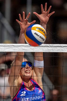 Marie-Sara Stochlova (CZE) during the match Marketa Svozilova and Marie-Sara Stochlova from Czech Republic vs Sofia Izuzquiza Corulla and Tania Moreno Matveeva from Spain at the Pro Tour, Beach volleyball, Beachvolleyball tournament of Elite category, Ostrava, Czech Republic, May 29, 2026. (CTKxPhoto VladimirxPrycek) CTKPhotoP2026052903555  CTKPhotoP2026052903555