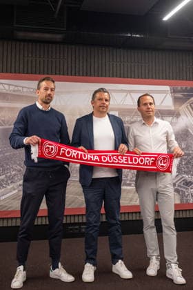 from left Bjoern Borgerding Fortuna Duesseldorf, Chairman of the Supervisory Board , Samir Arabi Fortuna Duesseldorf, Chief Sports Officer and Sebastian Fuchs Fortuna Duesseldorf, Deputy Chairman after the press conference Fortuna Duesseldorf, Presentation of the new Chief Sports Officer, 3 Liga, Football, Season 2026 2027, 28 05 2026 Press conference Fortuna Duesseldorf, 3 Liga, Season 2025 2026, 29 05 2026 Duesseldorf Copyright: xEibner-Pressefoto ThomasxHaeslerx EP_THR