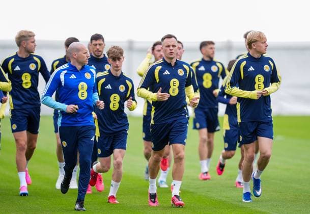 Lawrence Shankland of Scotland runs at the front of the squad as they run a lap of the Lesser Hampden pitch Scotland Team Training, Football, Hampden Park, Glasgow, Scotland, UK - 29 May 2026Glasgow Hampden Park United Kingdom EDITORIAL USE ONLY No use with unauthorised audio, video, data, fixture lists, club league logos or live services. Online in-match use limited to 120 images, no video emulation. No use in betting, games or single club league player publications.  Copyright: xStuartxWallace Shutterstockx 16902976ax