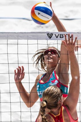 Veronika Kleiblova (CZE), front, during the match Valerie Dvornikova and Veronika Kleiblova from Czech Republic vs Piper Ferch and Teegan Van Gunst from USA at the Pro Tour, Beach volleyball, Beachvolleyball tournament of Elite category, Ostrava, Czech Republic, May 29, 2026. (CTKxPhoto VladimirxPrycek) CTKPhotoP2026052904414  CTKPhotoP2026052904414