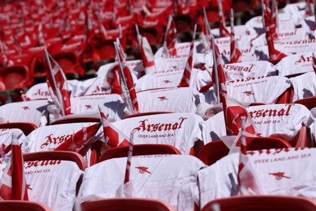 Arsenal t-shirts are laid out on seats inside the Puskas Arena ahead of tomorrow s final Paris Saint-Germain Training Session, UEFA Champions League, Final, Football, Puskas Arena, Budapest, Hungary - 29 May 2026Budapest Puskas Arena Hungary EDITORIAL USE ONLY No use with unauthorised audio, video, data, fixture lists, club league logos or live services. Online in-match use limited to 120 images, no video emulation. No use in betting, games or single club league player publications.  Copyright: xKieranxMcManus Shutterstockx 16898279l