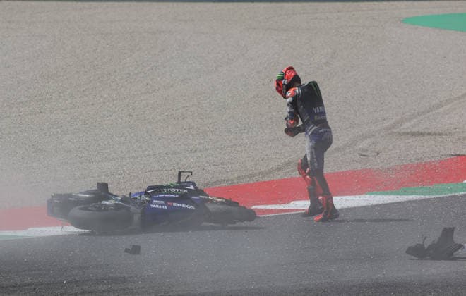 29 05 2026, Autodromo Internazionale del Mugello, Mugello, MotoGP Italian Grand Prix 2026 ,in the picture accident of Fabio Quartararo FRA , Monster Energy Yamaha MotoGP Photo by Hasan Bratic DeFodi Images