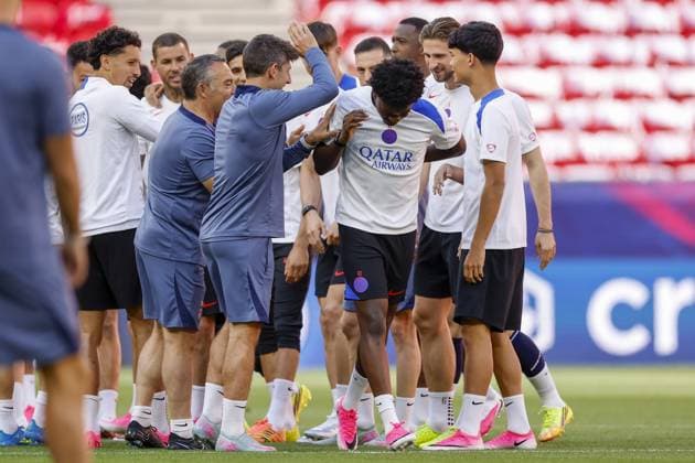 BUDAPEST - Quentin Ndjantou of Paris Saint-Germain during the MD-1 training ahead of the UEFA Champions League final between Paris Saint-Germain and Arsenal FC at the Puskas Arena on 29 May 2026, Budapest, Hungary. MAURICE VAN STEEN ANP UEFA Champions League Final 2026 2025-2026 xVIxANPxSportx xMauricexvanxSteenxIVx 559600415 originalFilename: 559600415.jpg
