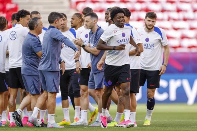 BUDAPEST - Quentin Ndjantou of Paris Saint-Germain during the MD-1 training ahead of the UEFA Champions League final between Paris Saint-Germain and Arsenal FC at the Puskas Arena on 29 May 2026, Budapest, Hungary. MAURICE VAN STEEN ANP UEFA Champions League Final 2026 2025-2026 xVIxANPxSportx xMauricexvanxSteenxIVx 559600423 originalFilename: 559600423.jpg