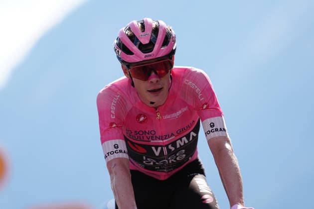 The pink jersey Denmark™s Jonas Vingegaard Hansen of Team Visma Lease A Bike during Stage 19 of the Giro d™Italia from Feltre to Alleghe (Piani di Pezze ) Italy, Friday May 29, 2026  Copyright: xGianxMattiaxD Alberto LaPressex